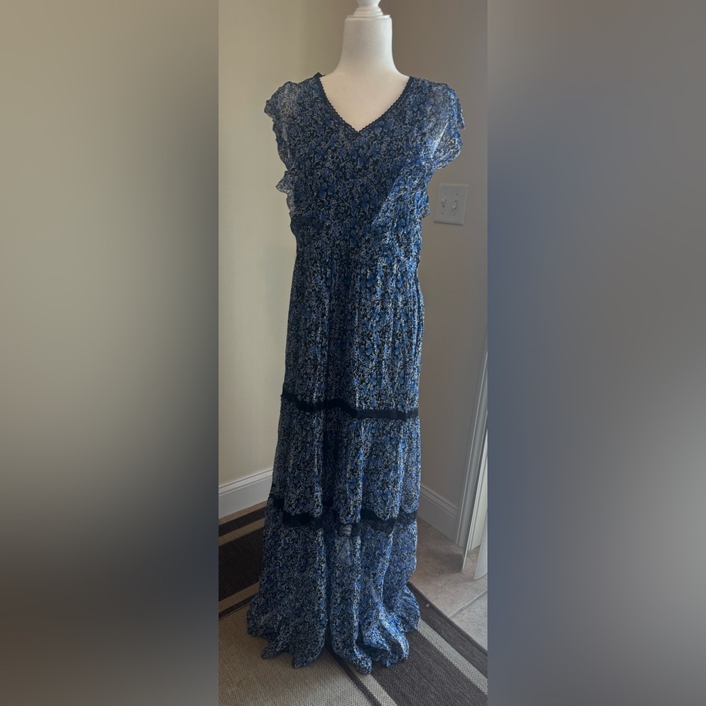Elie Tahari Blue and Black Floral Dress